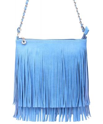 Faux Leather Fringe Hand Bag E031 DENIM BLUE